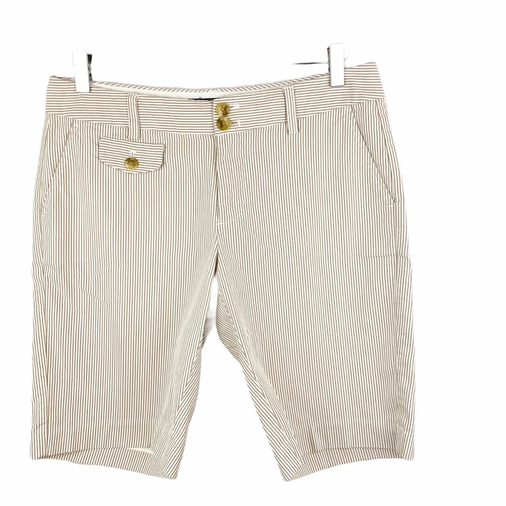 VINEYARD VINES Searsucker Tan White Bermuda Preppy Size 6